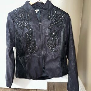 REBA Women’s Faux Leather Studded Jacket Sz L Black Western Rock Biker Gothic